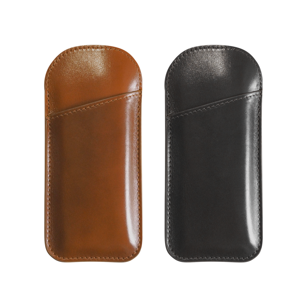 Funda de piel abierta con bolsillo en color cuero y negro