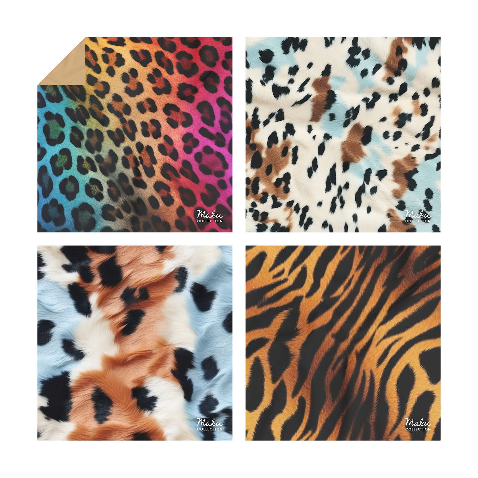 Colección completa de gamuzas premium Maku Pelusi diseño sabana