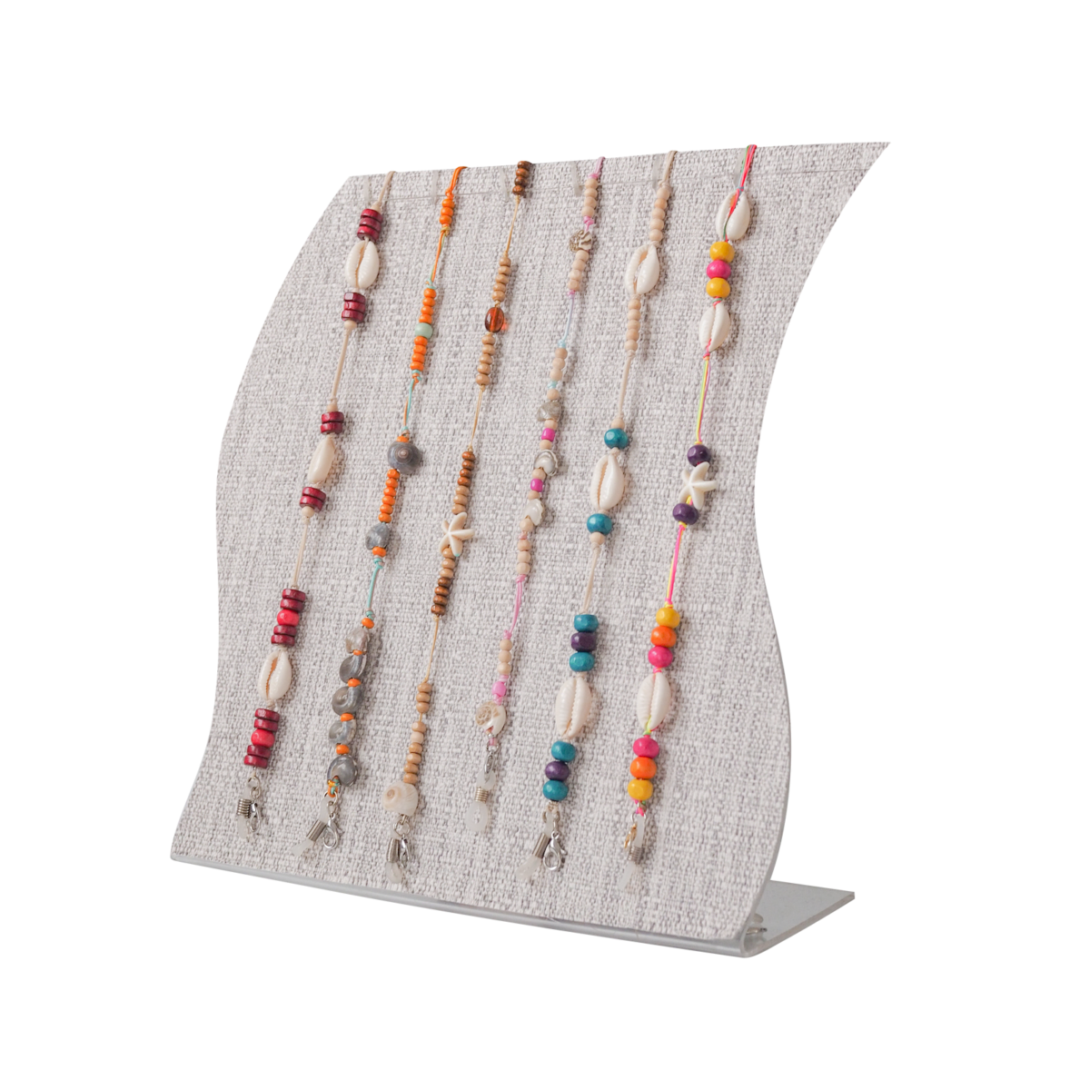Expositor con cordones de gafas de conchas estilo boho