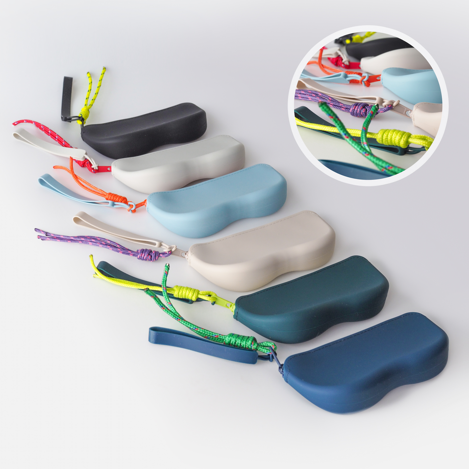 Pack de fundas de gafas de silicona con cremallera y cordón anudado