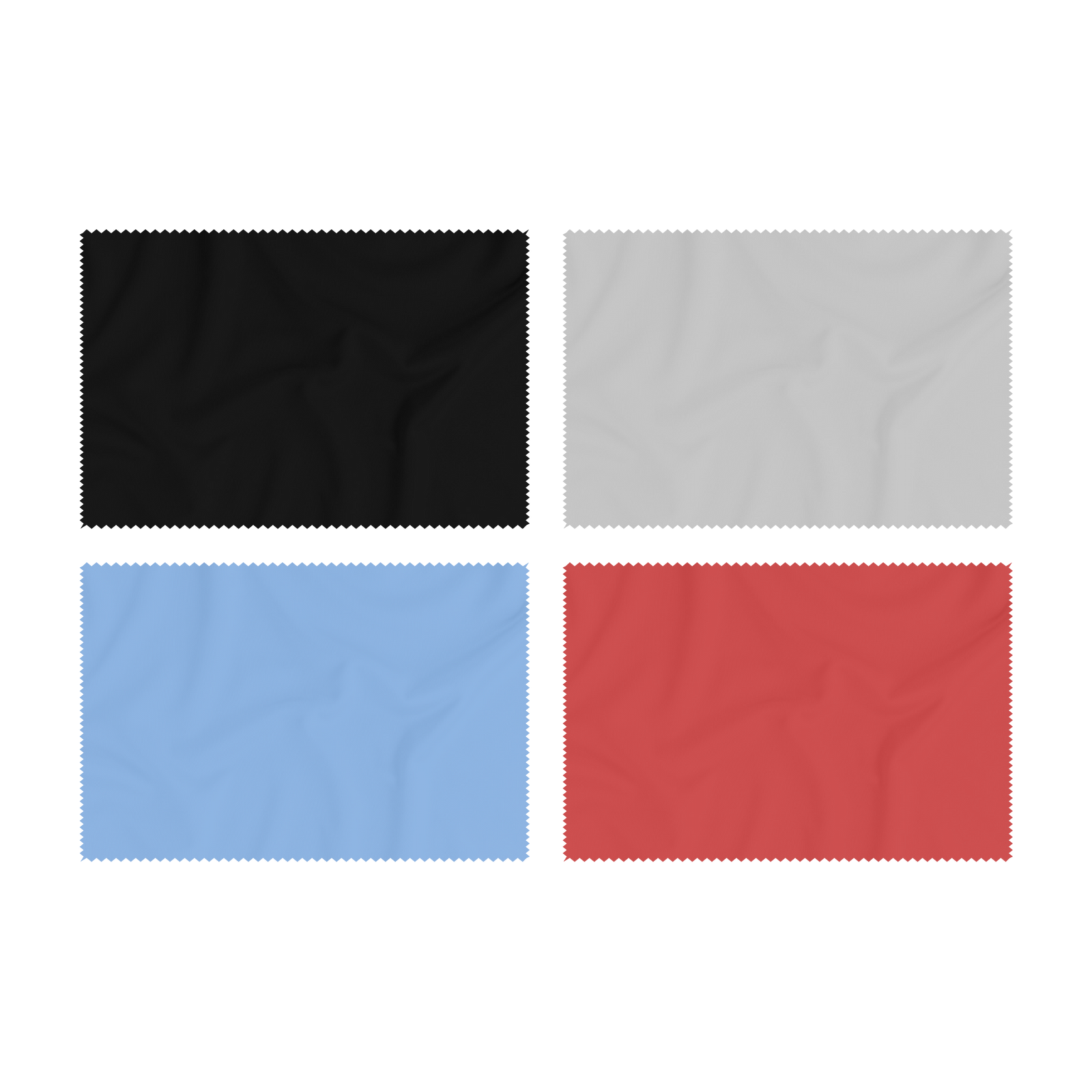 Gamuzas de limpieza de gafas básicas en color negro, gris, azul y rojo