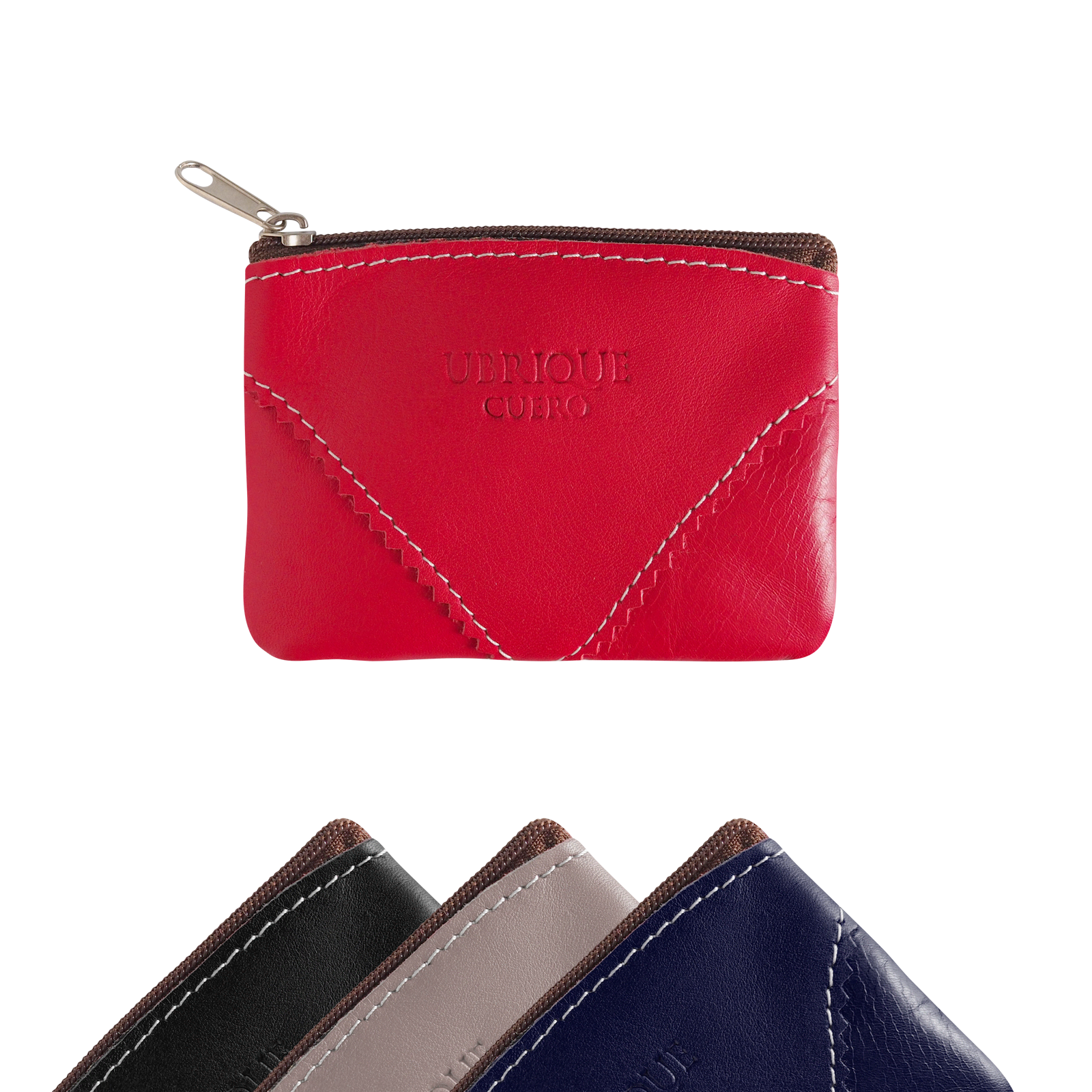 Estuche lentillero de pie con cremallera en color rojo, negro, gris y azul